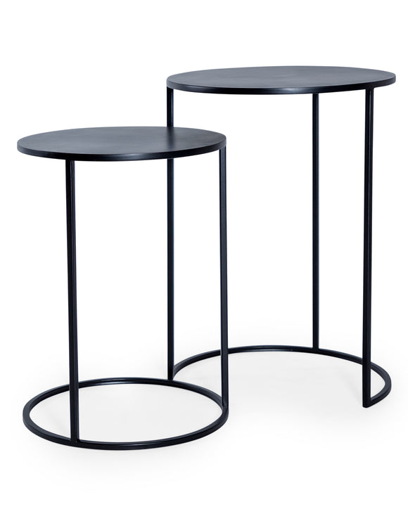 Set of Two Charcoal Black Finish Metal Side Nest Tables