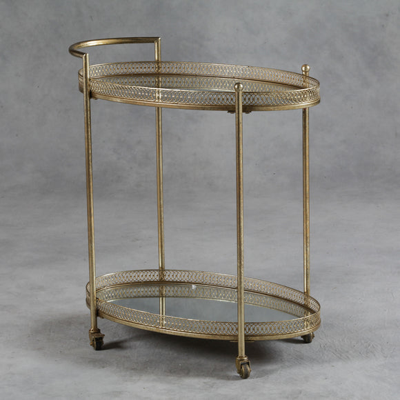 Antiqued Gold Serving  Tea Drinks Metal Trolley with Mirror Shelves 87 x 78 x 47 cm