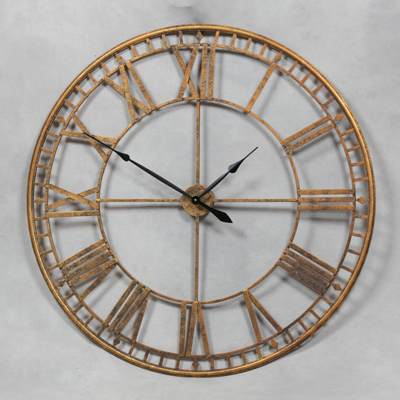 Extra Large Antiqued Gold Metal Round Skeleton Wall Clock 120 cm Diameter - Due August