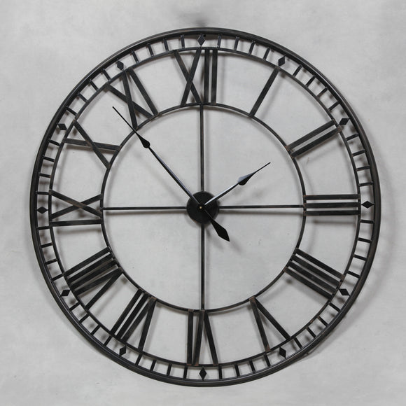 Extra Large Antique Black Metal Round Skeleton Wall Clock 120 cm Diameter