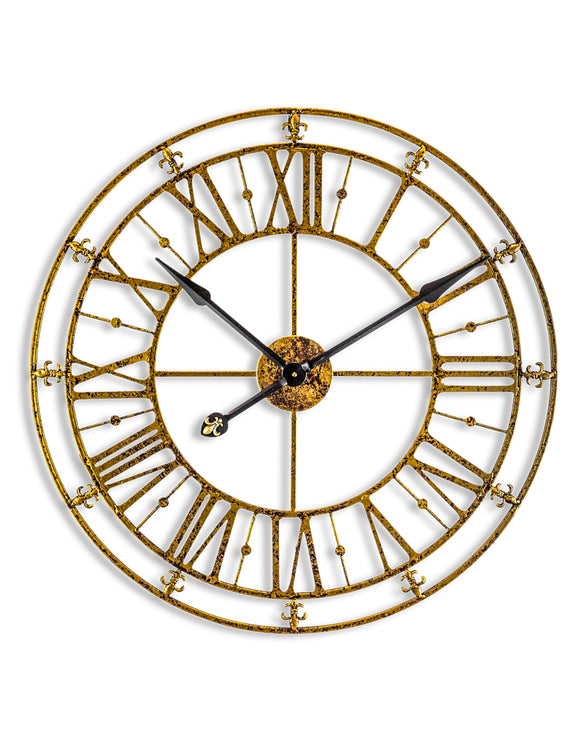 Large Antiqued Gold Metal Skeleton Clock - 76 CM Diameter - NEW