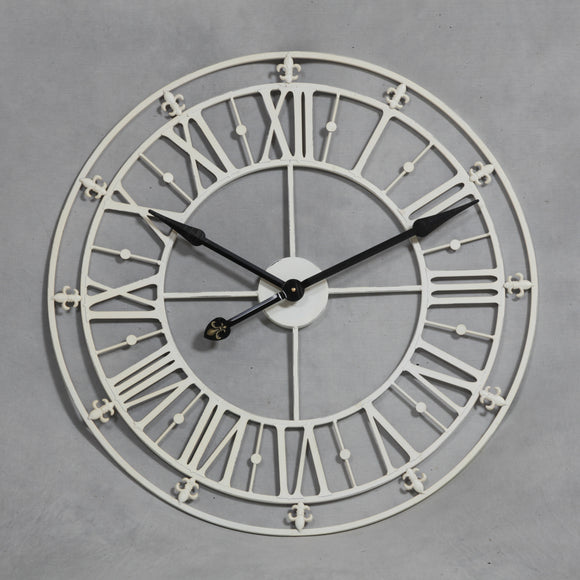 Large Antiqued Cream Metal Skeleton Clock - 76 CM Diameter - NEW