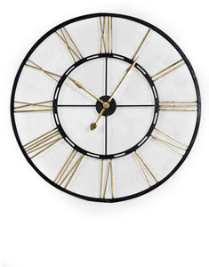 Very Large Black and Antique Gold Metal Skeleton Clock - 102 CM Diameter - NEW