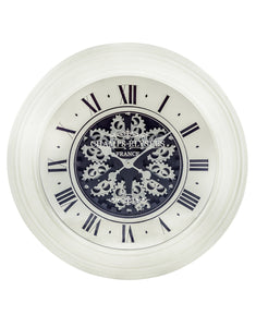 Large Cream Moving Gears Clock Mirror Face Silver Cogs 80 cm Diameter Steampunk