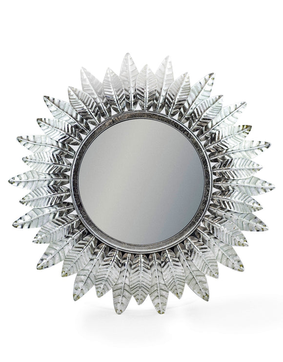 Vintage Style Antiqued Silver Leaf Sunburst Convex Fisheye Mirror 42 cm Diameter