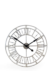 Large Antique Silver Metal Skeleton Clock - 76 CM Diameter