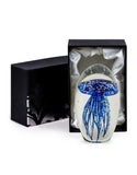 Hand Blown Blue and Gold Leaf Jellyfish Glass Paperweight with Gift Box 13.5 cm High New