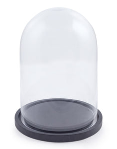 Round Glass Display Bell Jar Dome Cloche Black Wooden Base 41 x 27 x 27 cm