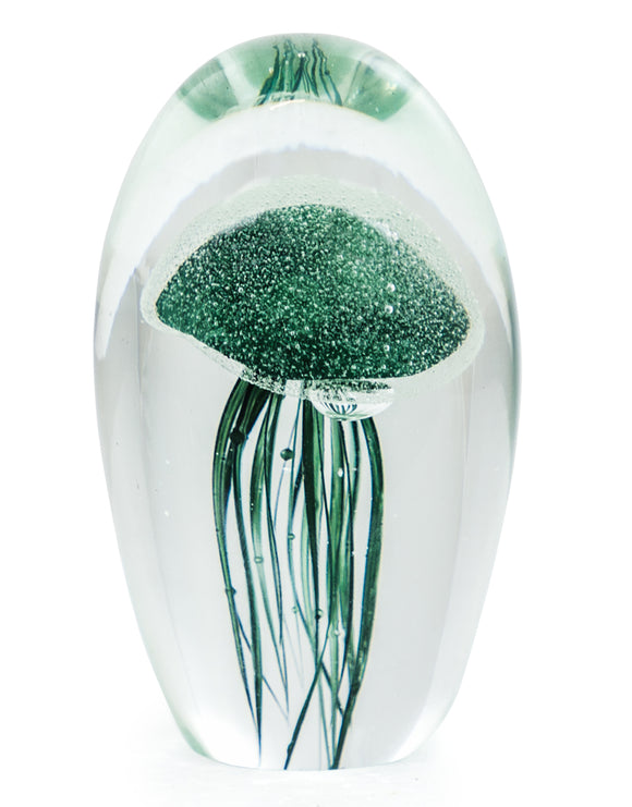 Hand Blown Fern Green Jellyfish Glass Paperweight with Gift Box 13.5 cm High New