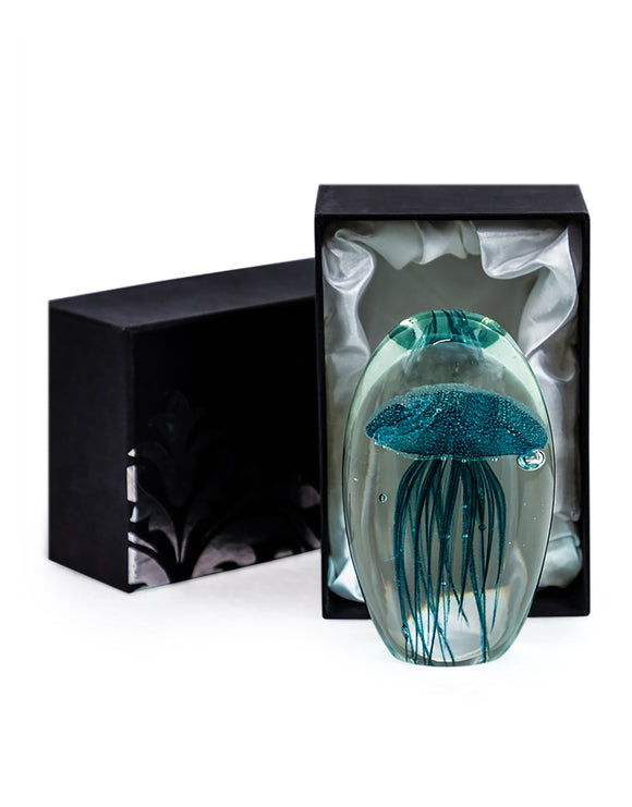 Hand Blown Blue Jellyfish Glass Paperweight with Gift Box 13.5 cm High New