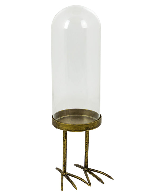 Round Glass Display Bell Dome Cloche Antiqued Bronze Metal  Bird Feet 45 cm High