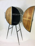 Round Metal Bar Unit With Reclaimed Wood Doors