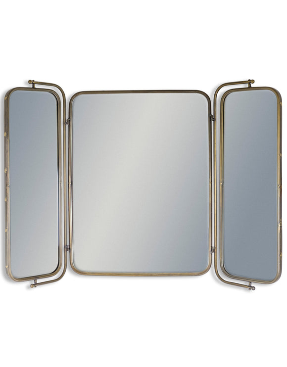 Large Antiqued Grey Bronze Metal Frame Three Fold Wall Mirror 124.5 cm Wide