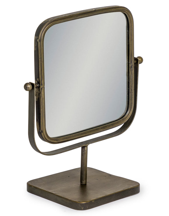 Square Vanity Table Mirror on Grey Bronze Stand Adjustable Tilt 45.5 cm High