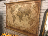 Large Antiqued Canvas Wall Hanging - World Map 88 cm High x 128 cm Wide - Due January 2021