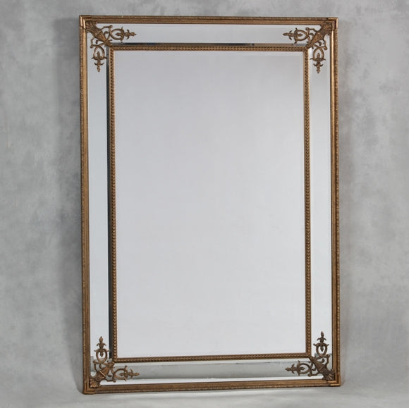 Extra Large Antiqued Gold Detailed Corner French Style Wall Mirror