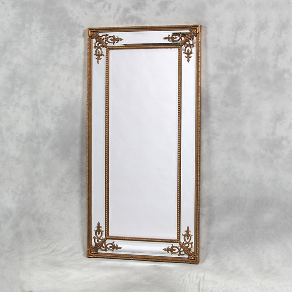 Elegant Antiqued Gold Detailed Corner French Style Mirror 183 x 91cm