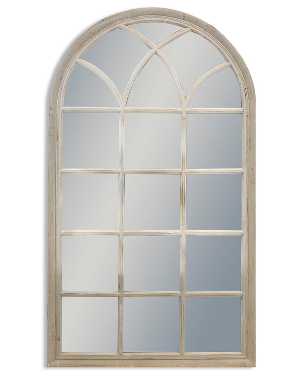 Large Antiqued French Grey Arch Window Style Wall Mirror 140 cm High