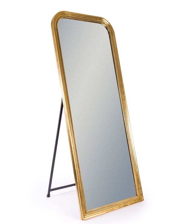 Vintage Style Antiqued Gold Beaded Frame Wall / Freestanding Mirror 163 x 64 cm