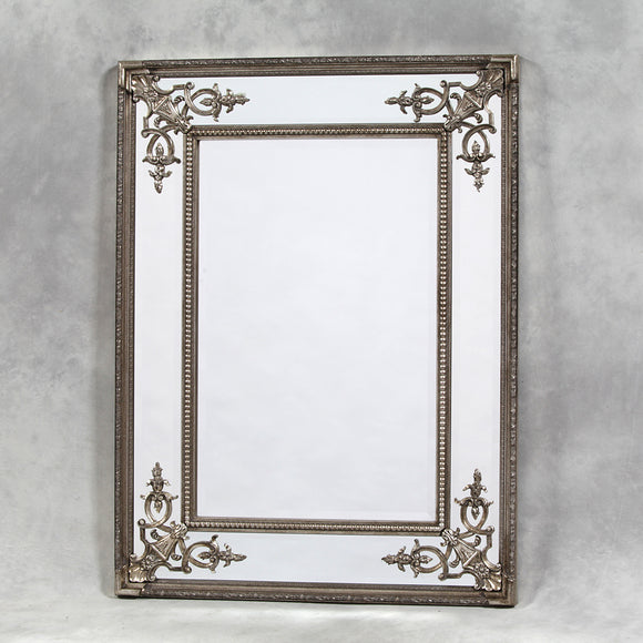 Elegant Antiqued Silver Detailed Corner French Style Wall Mirror 120 x 88 cm