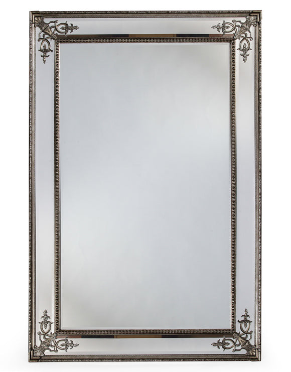 Extra Large Antiqued Silver Detailed Corner French Style Wall Mirror