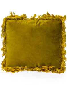 Mustard Yellow Luxe Square Velvet Cushion With Feather Edging 45 cm