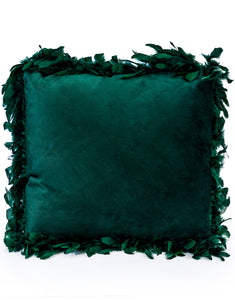 Dark Green Luxe Square Velvet Cushion With Feather Edging 45 cm