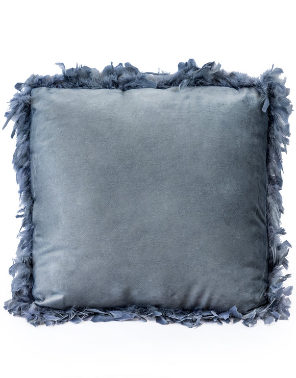 Silver Grey Luxe Square Velvet Cushion With Feather Edging 45 cm