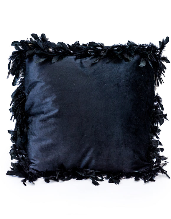 Black Luxe Square Velvet Cushion With Feather Edging 45 cm
