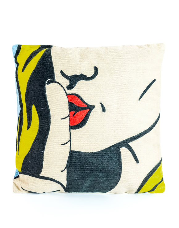 Shhh Pop Art Style Embroidered Cushion 40 cm Square