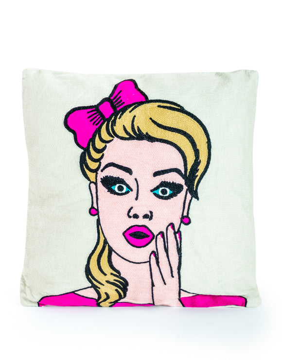 Oooh Pop Art Style Embroidered Cushion 40 cm Square