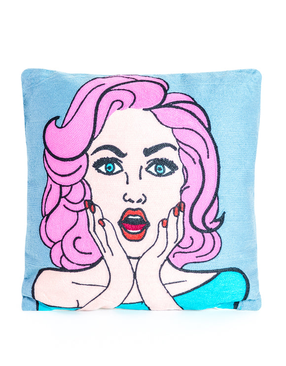 Ahhh Pop Art Style Embroidered Cushion 40 cm Square