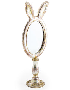Antiqued Silver Bunny Rabbit Ears Oval Vanity Table Mirror 42.2 cm High