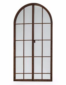 Large Antiqued Antiqued Iron Metal Arch Window Mirror Opening Doors 170 cm High - Due early July