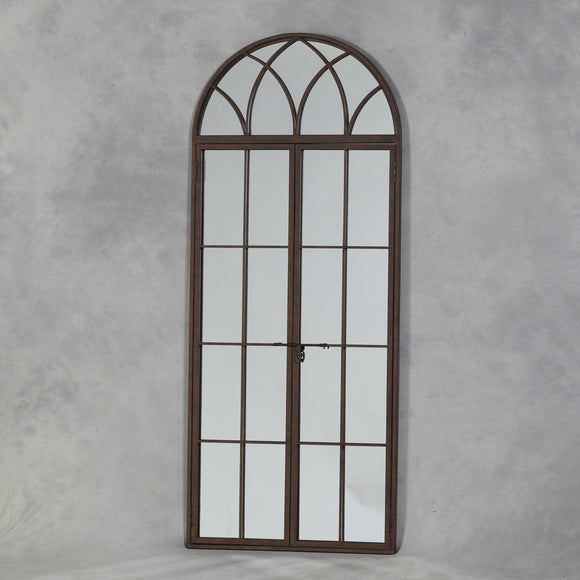 Large Antiqued Iron Metal Arch Window Mirror Opening Doors 180 cm High - Due early July