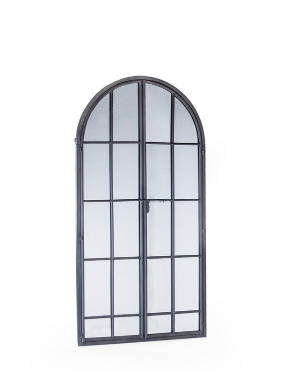 Large Antiqued Lead Grey Metal Arch Window Mirror Opening Doors 170 cm High - Due early July