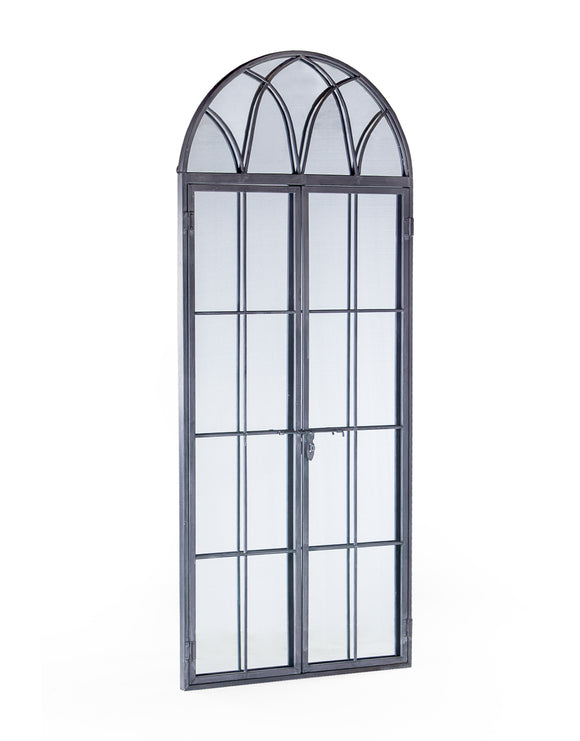 Large Antiqued Lead Grey Metal Arch Window Mirror Opening Doors 180 cm High - Due early July