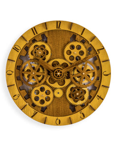 Round Wooden Clock With Moving Gears