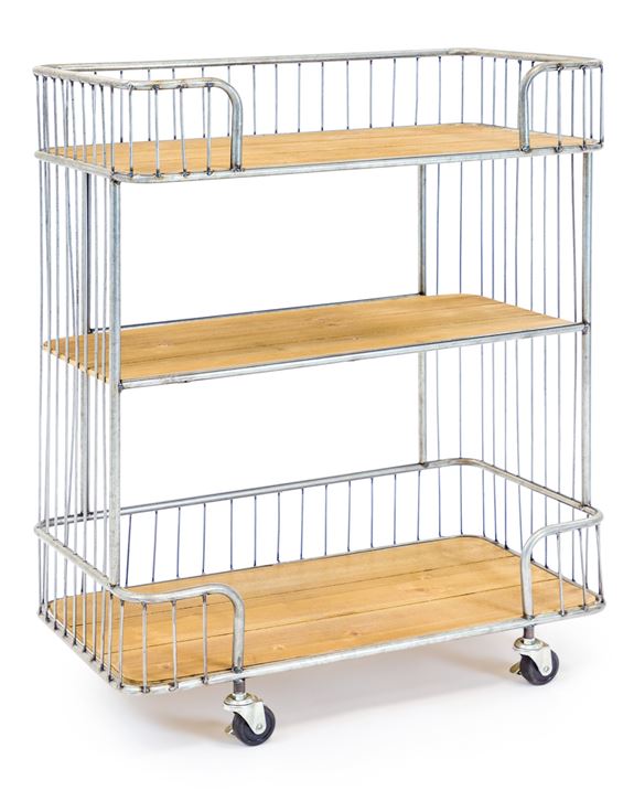 Industrial Style Antiqued Metal Frame Trolley with Wooden Shelves & Castors