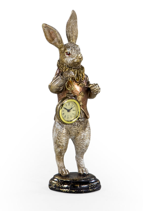 Alice in Wonderland Gold and White Rabbit With Working Clock Standing Figure 35 cm High