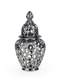 Large Silver Pierced Ceramic Jar With Lid 63 cm High