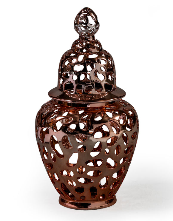 Large Copper Pierced Ceramic Jar With Lid 63 cm High