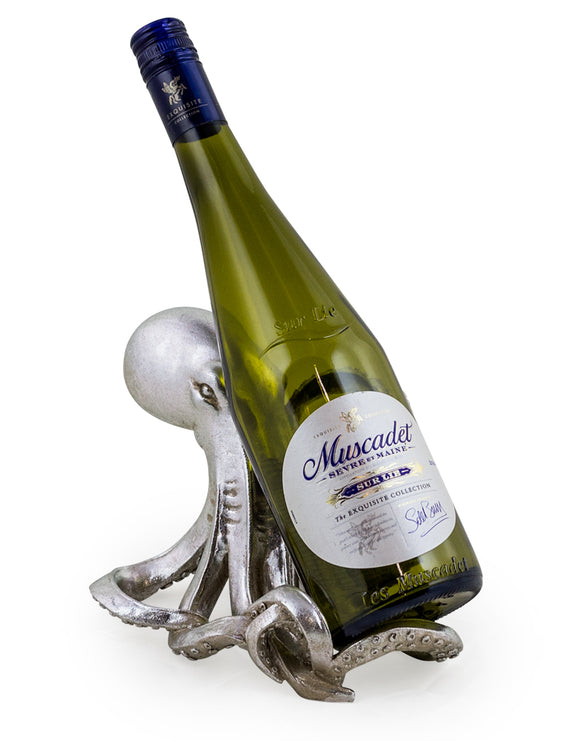 Decorative Tabletop Silver Octopus Wine Bottle Holder 14 cm x 23 cm 17 cm