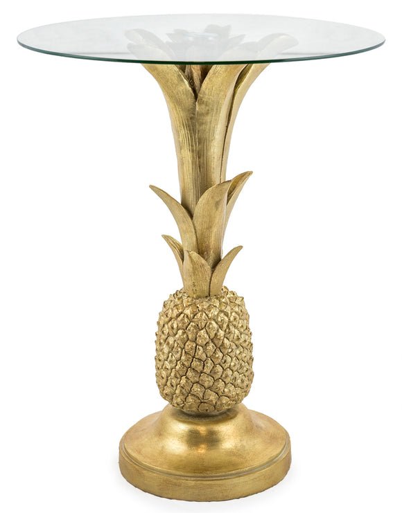 Gold Pineapple Side Table With Round Glass Top 64 cm High x 50 cm Diameter