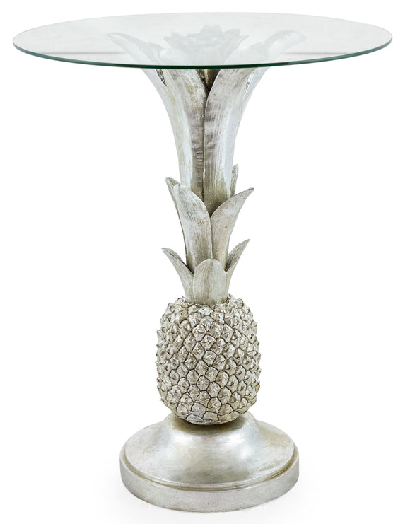 Silver Pineapple Side Table With Round Glass Top 64 cm High x 50 cm Diameter