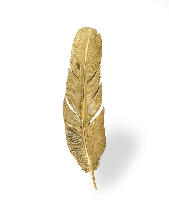 Large Antiqued Gold Feather Wall Hanging Decor