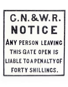 Cast Iron Reproduction Antiqued Railway G.N. & W. Sign Gate Open 28 x 26.5 cm