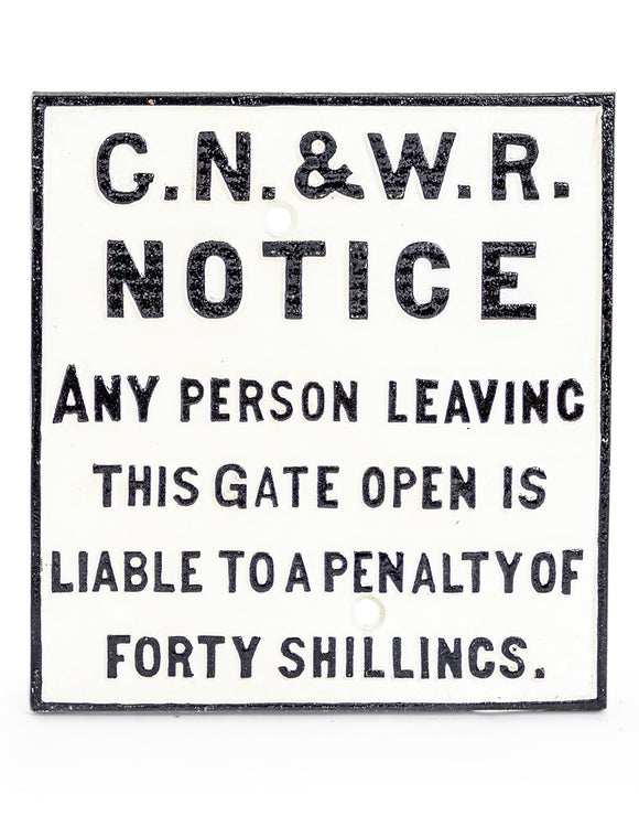 Cast Iron Reproduction Antiqued Railway G.N. & W. Sign Gate Open 28 x 26.5 cm