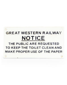 Cast Iron Reproduction Antiqued Great Western Railway Toilet Notice Toilet