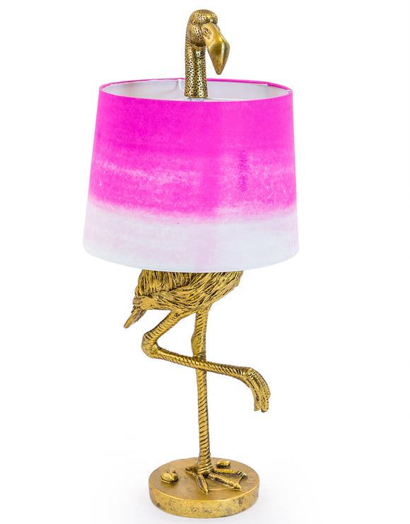 Large Antiqued Gold Flamingo Lamp with Pink and White Fade Shade 81 cm High - Due April